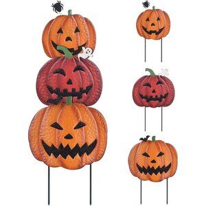 Outdoor Halloween Decorations, 34" Decorative Garden Stakes with 3 Pumpkins